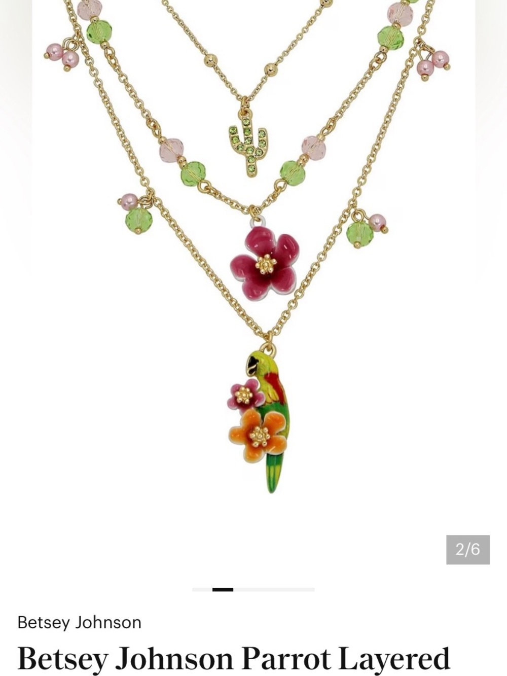 Betsey Johnson Multicolor Parrot Layered Necklace - Gold, Pink, Green, Orange